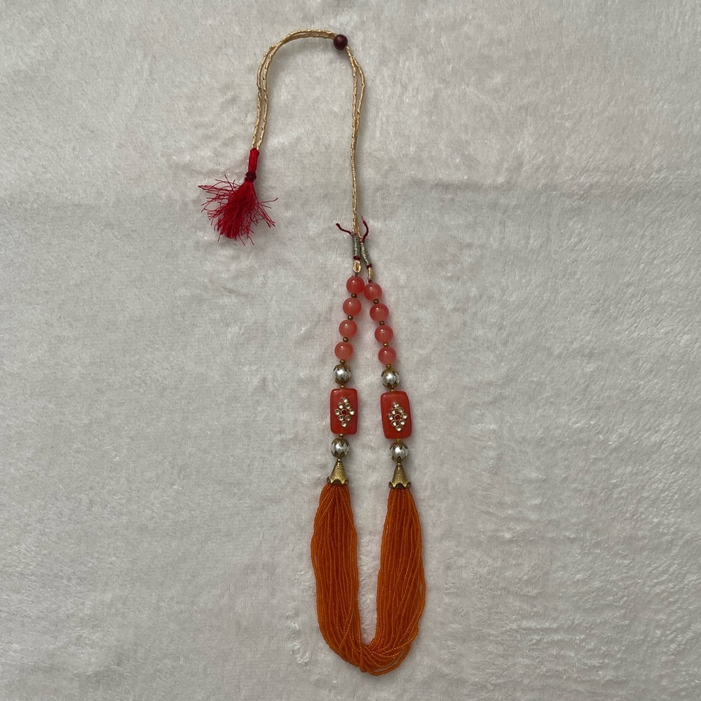NEW Adjustable Length Beaded Indian Necklace (Orange)